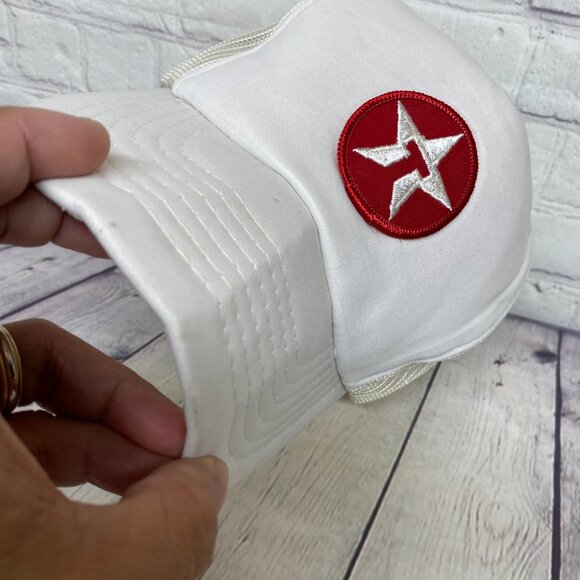 Vintage Texaco Trucker Hat Mesh Cap Snapback White Patch Oilfield - CRACKED BILL - Picture 11 of 12